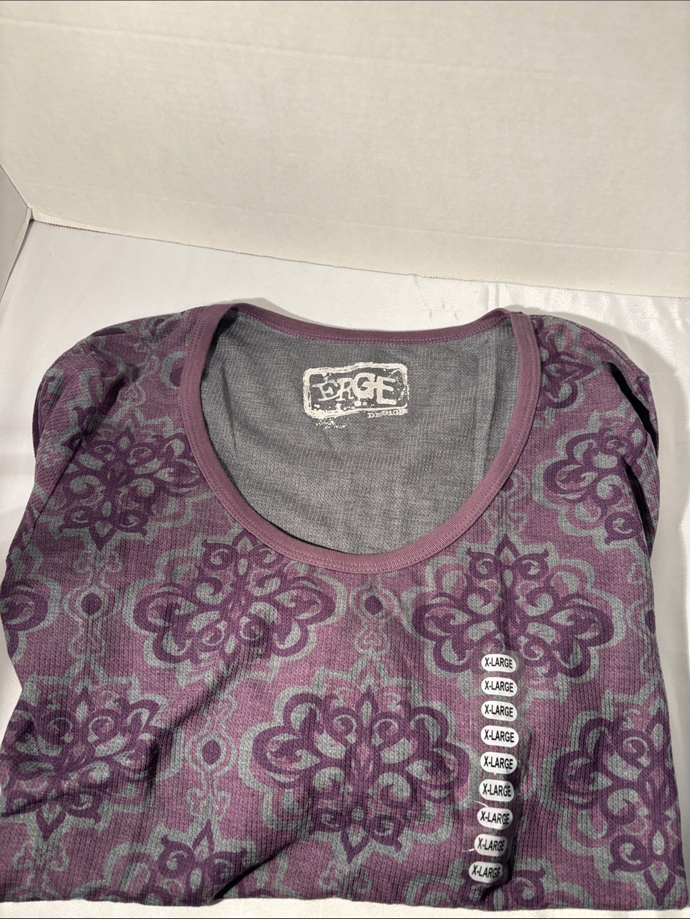 Erge Purple Floral-Patterned Scoop Neck Long Sleeve Top